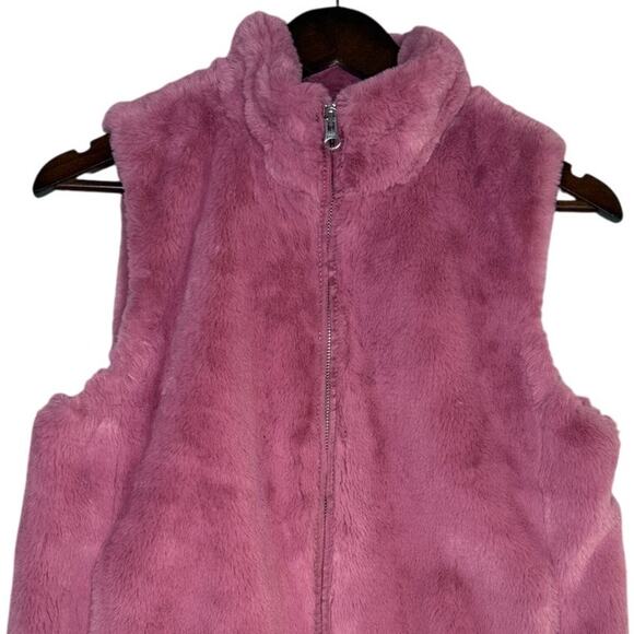 J.Crew Faux Fur Sleeveless Vest Pockets Zip Up Closure Lined Small Guava Berry - Picture 3 of 16